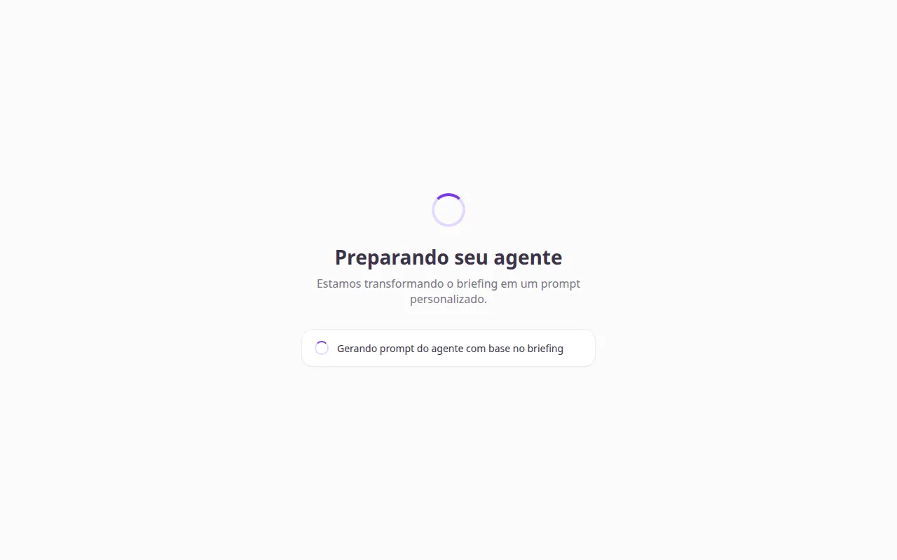 Tela Preparando seu agente só com a geração do prompt