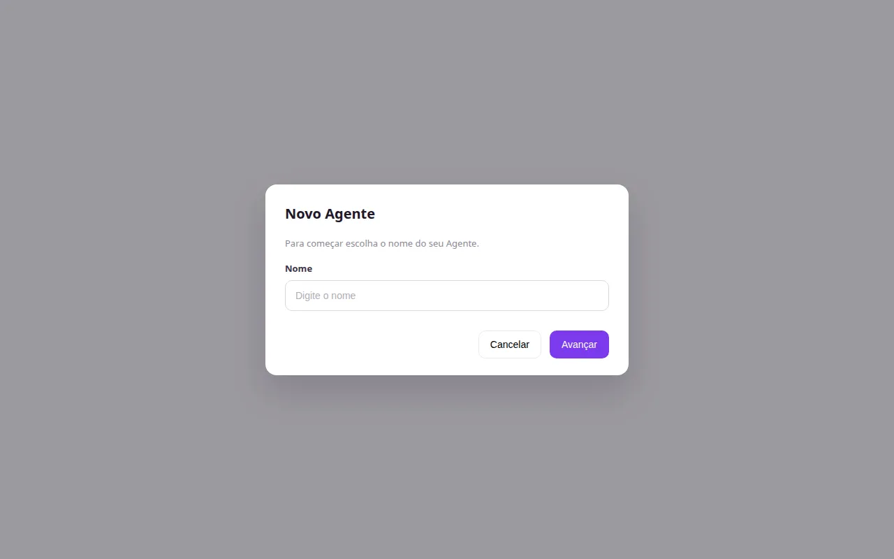 Modal Novo Agente só com o campo Nome, Cancelar e Avançar