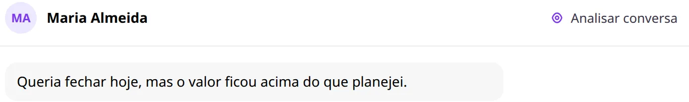Cabeçalho do chat com o botão Analisar conversa