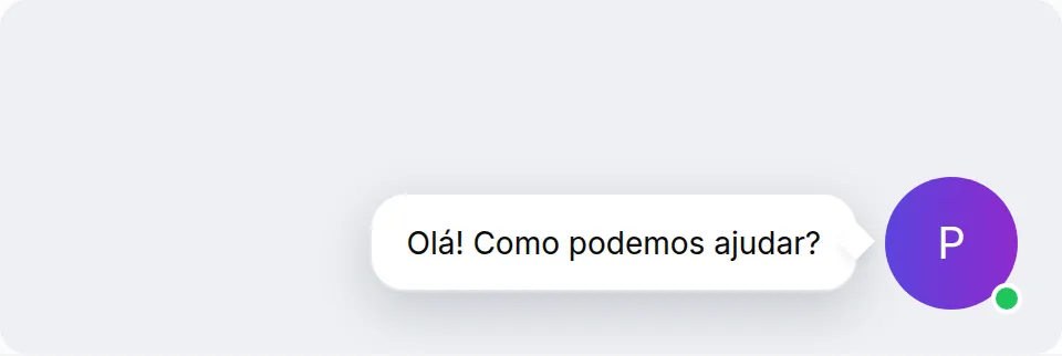 Widget fechado com balão da CTA ao lado da foto do agente e indicador verde no canto inferior direito